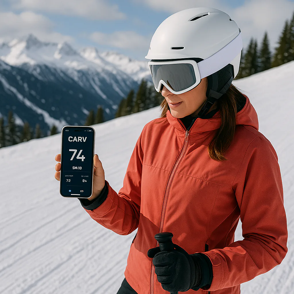 App Carv Digital Ski Coach mostrant anàlisi de tècnica d'esquí.