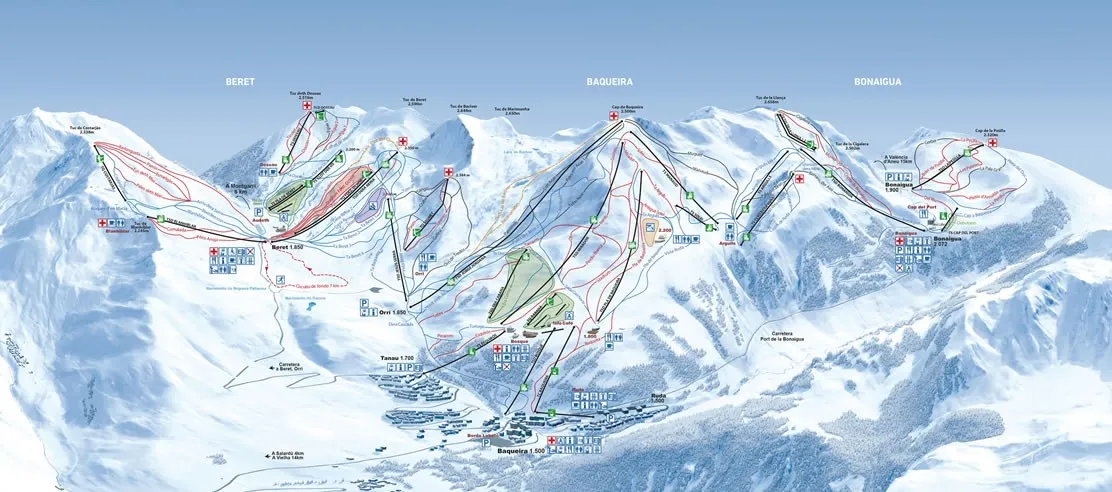 App oficial Baqueira Beret mostrando estado de pistas y remontes en tiempo real
