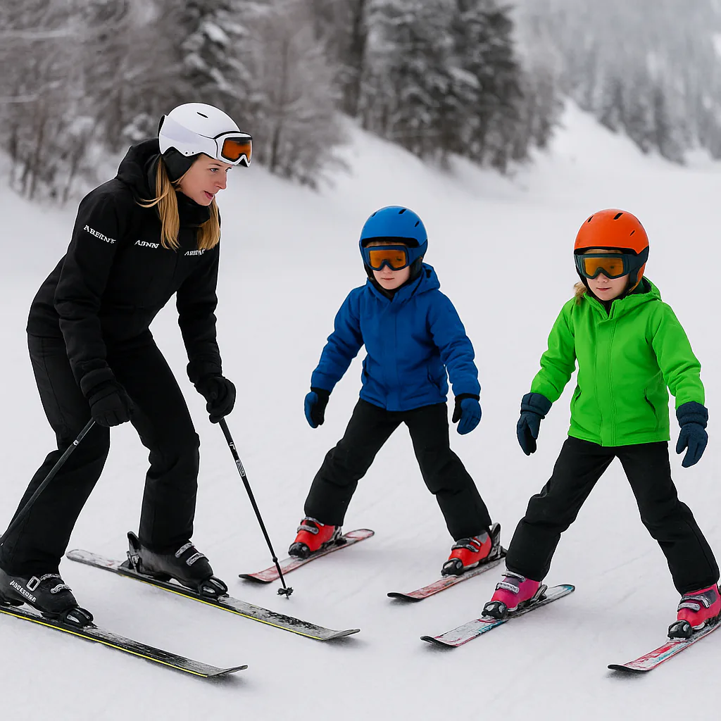 Esquiador principiant practicant la falca per frenar a Baqueira.