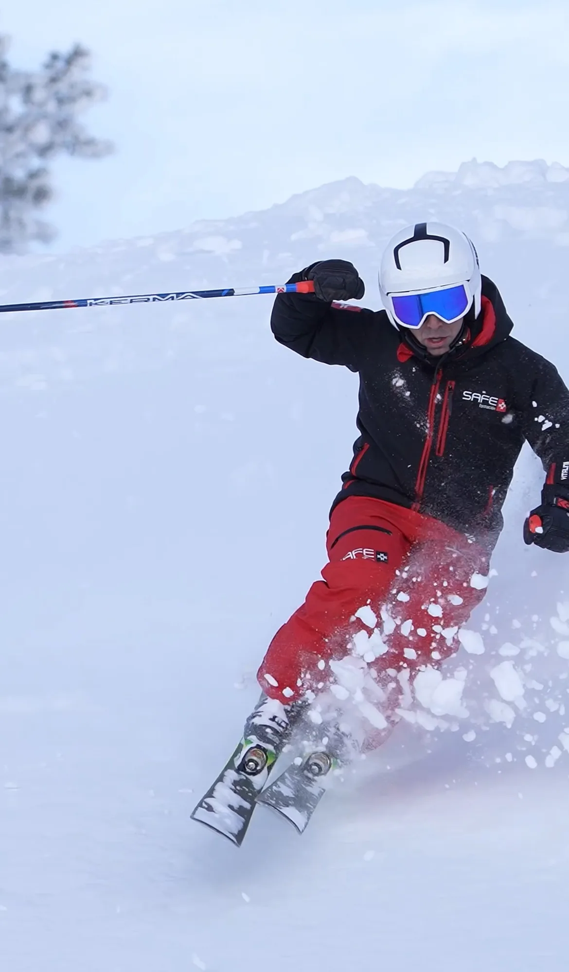 Víctor Puche, SAFE Formación trainer, skiing off-piste inside the Baqueira Beret ski area — Alpine Ski Academy