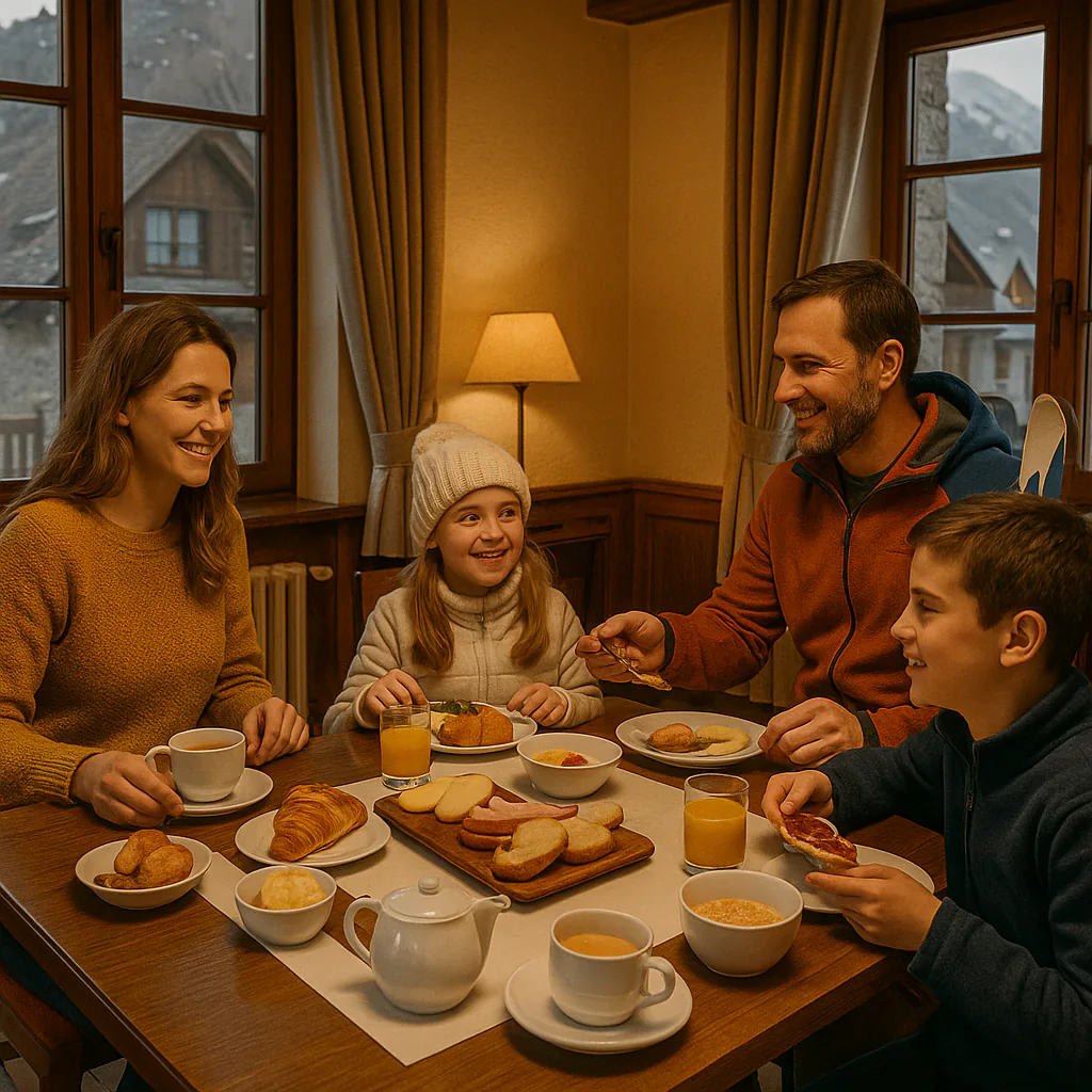 Petit-déjeuner dans un hôtel familial de Baqueira Beret, expérience gastronomique du Val d'Aran.